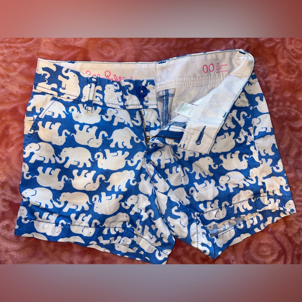 Lilly Pulitzer Blue and White Elephant Print Shorts